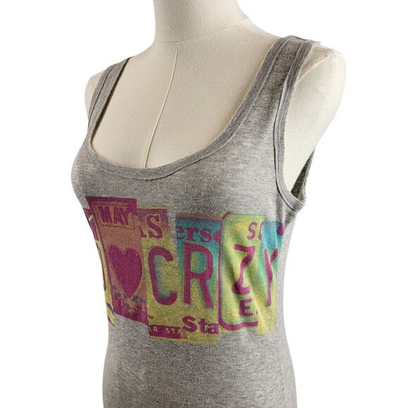 Steve Madden Small to Medium "Mad Crzy" Gray Tank Top Pink Yellow Blue Good - Picture 6 of 11